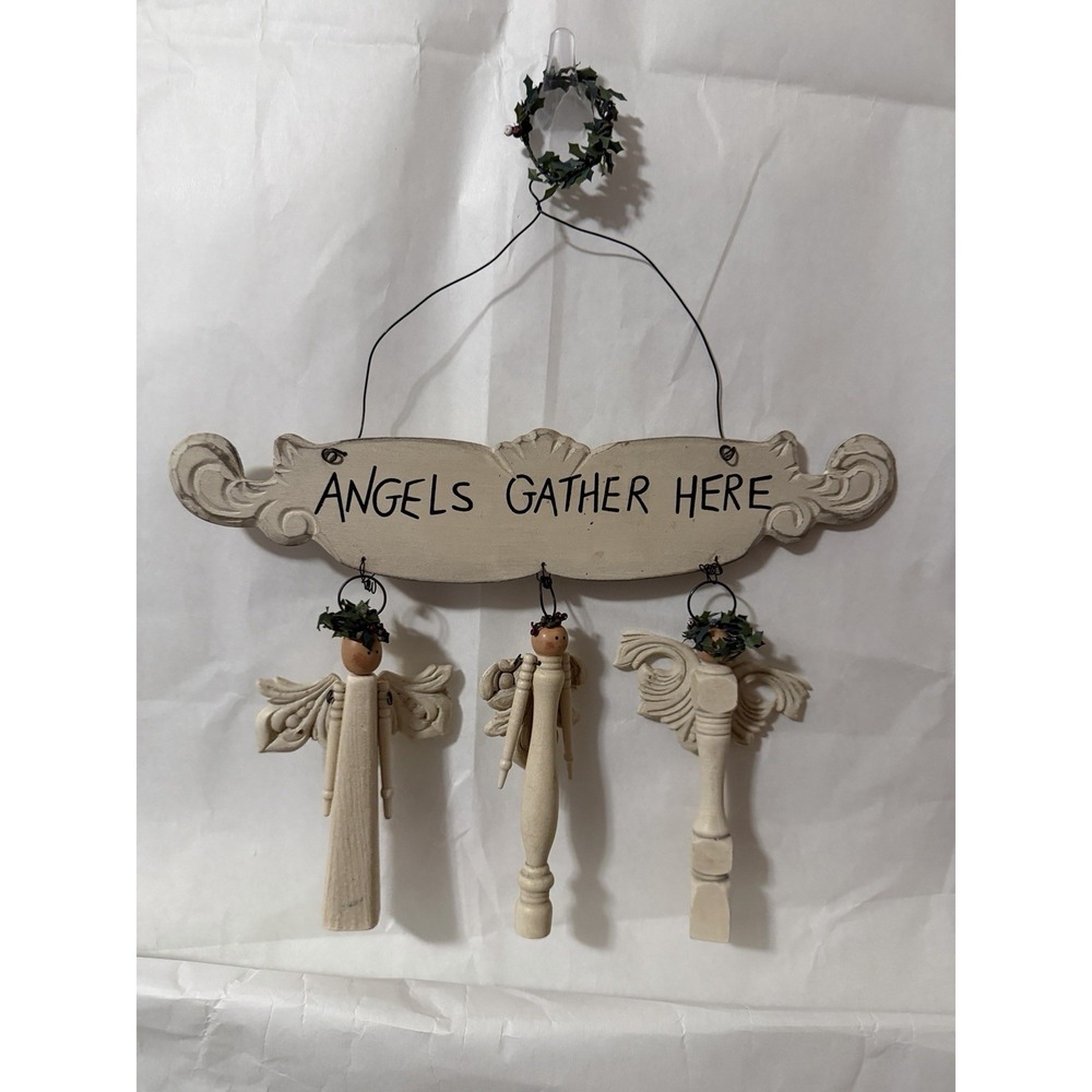 Angel Gather Vintage Hanging Decor Wood